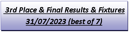 Text Box:  3rd Place & Final Results & Fixtures31/07/2023 (best of 7)